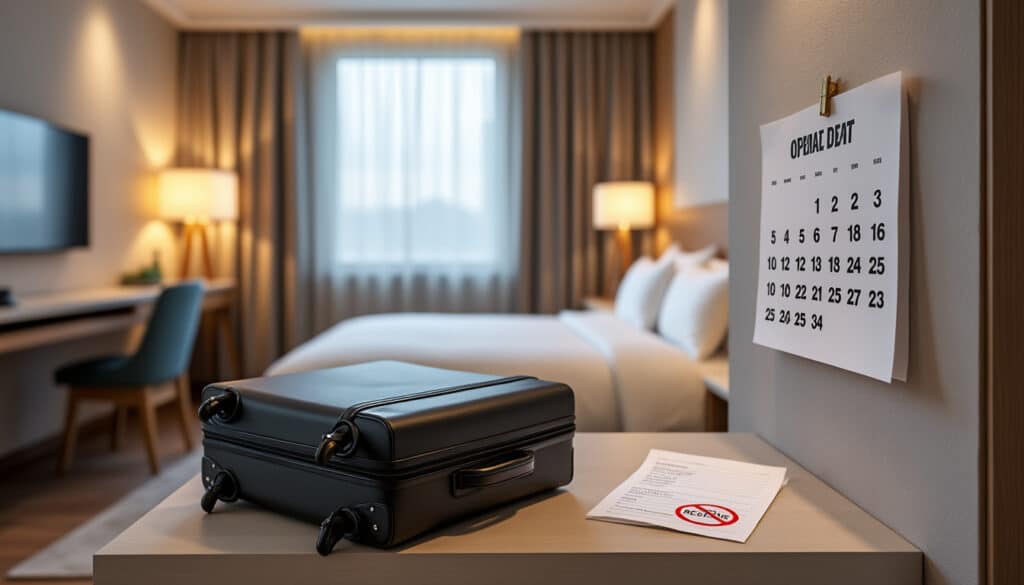 réservez une chambre d'hôtel classique avec la politique claire que le remboursement de l'hébergement en cas de déplacement n'est pas inclus.